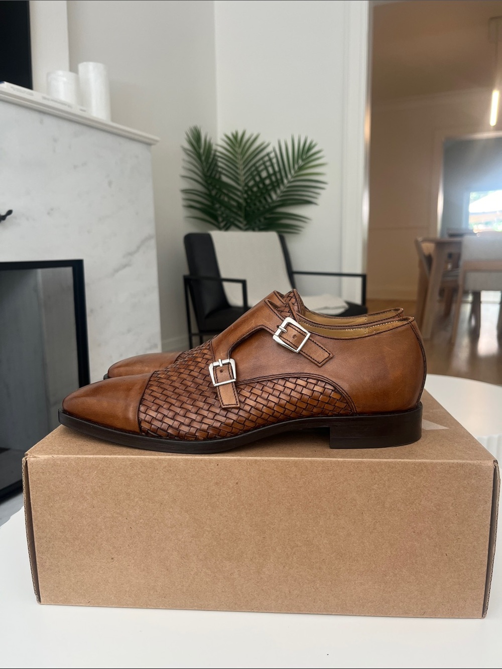 Ron White - Men's Double Monk Woven Leather Oxfords - Brown - Made in Italy
